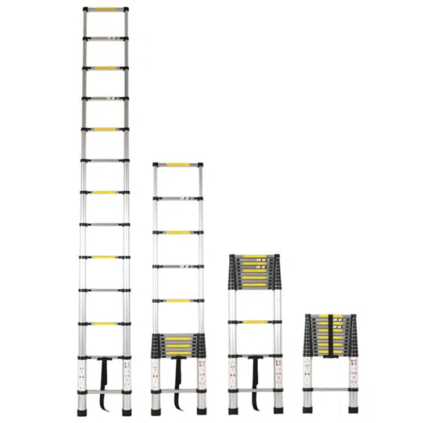 Échelle télescopique de 4 mètres parfaitement déployée, prête à vous aider à atteindre de nouveaux sommets en toute sécurité et simplicité