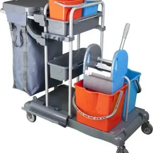 Chariot de nettoyage 4 seaux avec presse essoreuse, 2 seaux de récupération, 2 seaux de solutions de nettoyage, et sac de collecte 80L